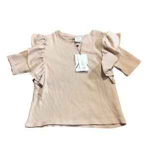 NWT Zara Girl Size 11-12 Dusty Rose Pink Short Sleeve Ruffle Top Ribbed‎ Cotton